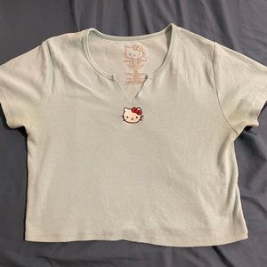 never worn sanrio/hello kitty embroidered crop-top blue/teal XL